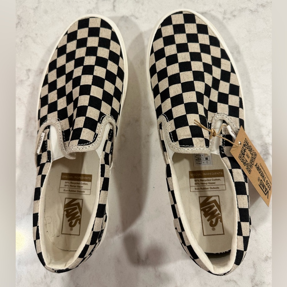 Vans Woman’s Classic Checkered Slip-On Shoes - Black and White